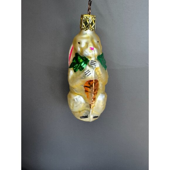 Inge-Glas Blown Glass Bunny Ornament With Carrot Pearlized 4" Germany - Picture 2 of 5